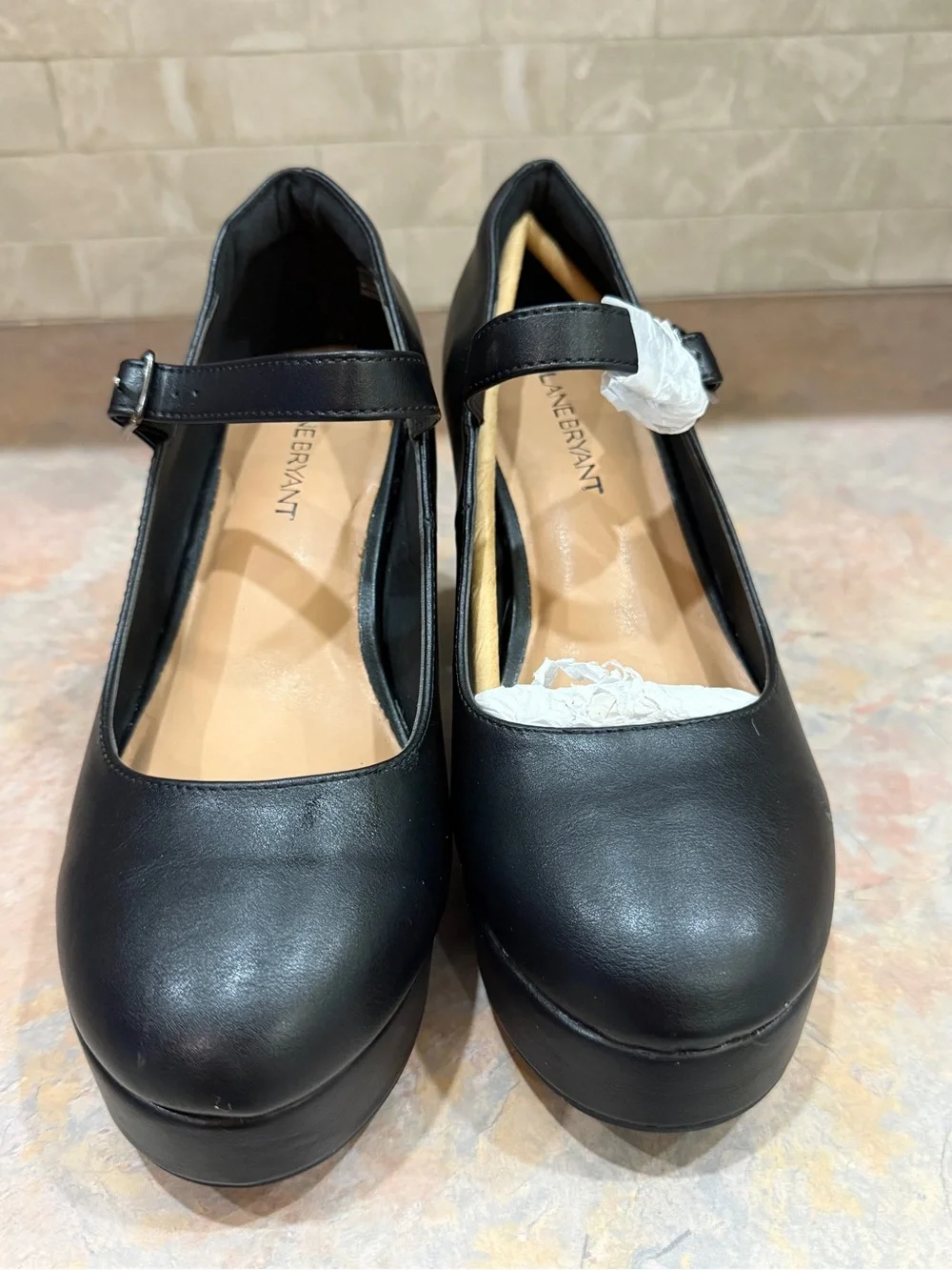 Lane Bryant Black Mary Jane Platform Heels Womens Size 7.5 Wide Block Heel NWOB